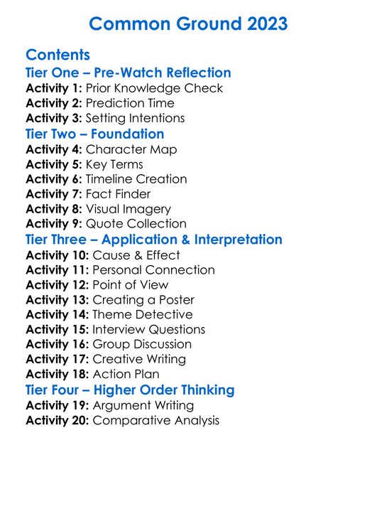 Common Ground 2023 Worksheet Activity Booklet