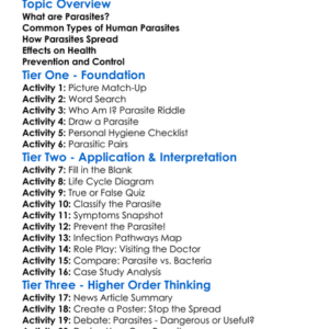 Common Human Parasites Worksheet Activity Booklet