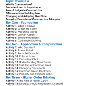 Common Law Principles Worksheet Activity Booklet