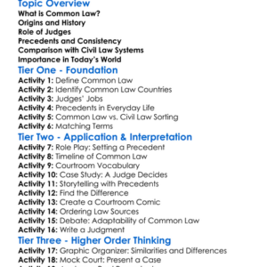Common Law System Worksheet Activity Booklet