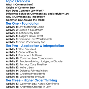 Common Law Worksheet Activity Booklet