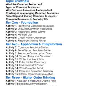 Common Resources Worksheet Activity Booklet