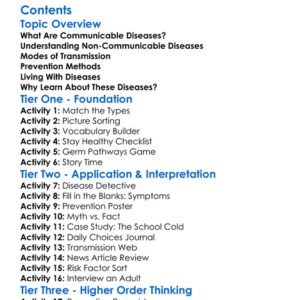 Communicable And Non-Communicable Diseases Worksheet Activity Booklet