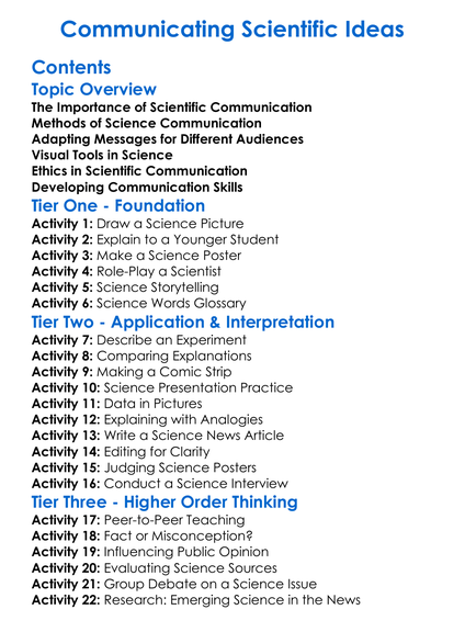 Communicating Scientific Ideas Worksheet Activity Booklet