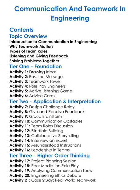 Communication And Teamwork In Engineering Worksheet Activity Booklet
