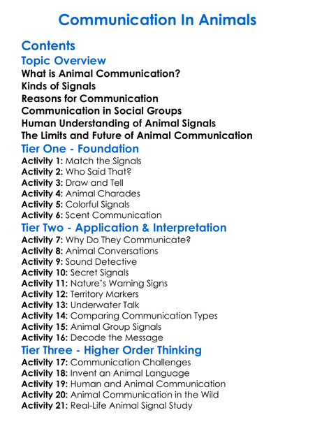 Communication In Animals Worksheet Activity Booklet