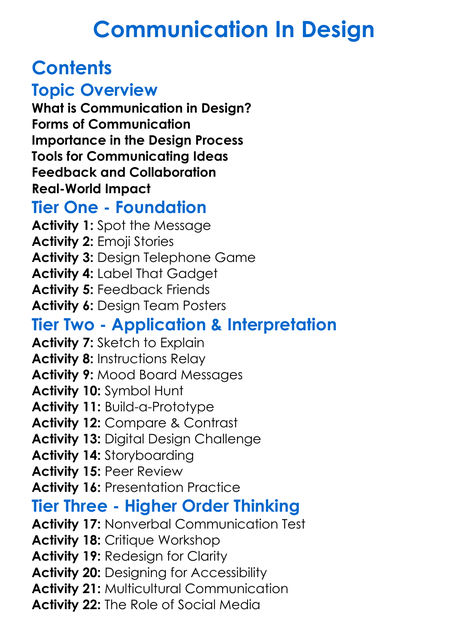 Communication In Design Worksheet Activity Booklet