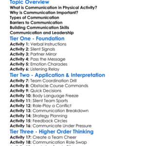 Communication In Physical Activity Worksheet Activity Booklet