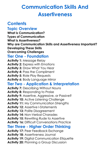 Communication Skills And Assertiveness Worksheet Activity Booklet