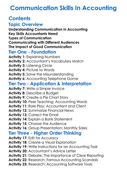 Communication Skills In Accounting Worksheet Activity Booklet