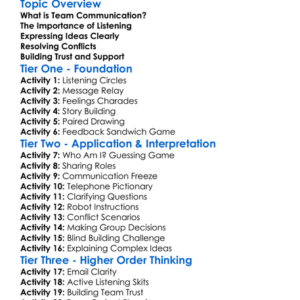 Communication Skills In Teams Worksheet Activity Booklet