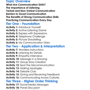 Communication Skills Worksheet Activity Booklet