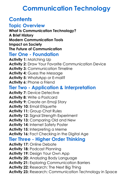 Communication Technology Worksheet Activity Booklet