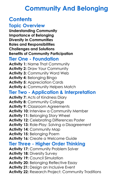 Community And Belonging Worksheet Activity Booklet