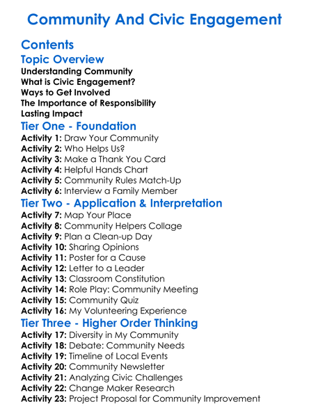 Community And Civic Engagement Worksheet Activity Booklet