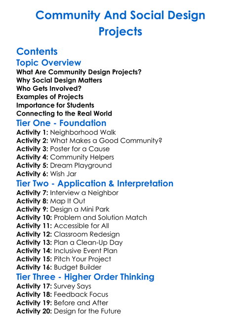 Community And Social Design Projects Worksheet Activity Booklet