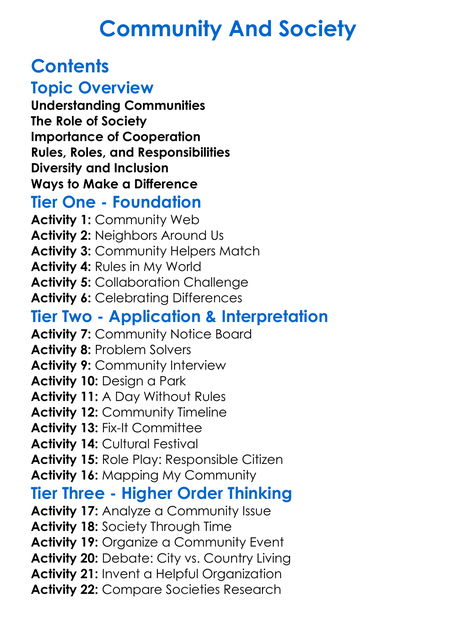 Community And Society Worksheet Activity Booklet