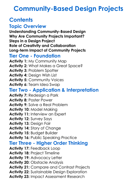 Community-Based Design Projects Worksheet Activity Booklet
