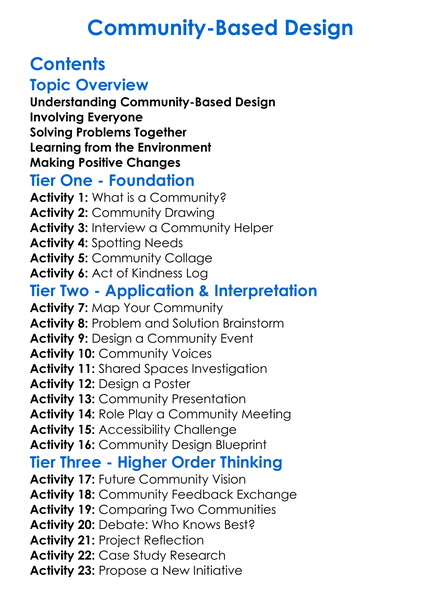 Community-Based Design Worksheet Activity Booklet