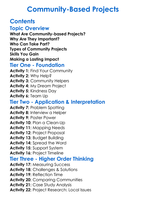 Community-Based Projects Worksheet Activity Booklet