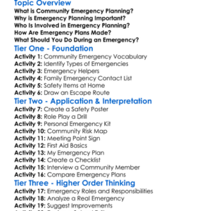 Community Emergency Planning Worksheet Activity Booklet