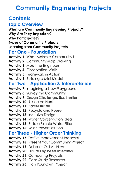 Community Engineering Projects Worksheet Activity Booklet