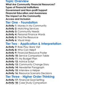 Community Financial Resources Worksheet Activity Booklet
