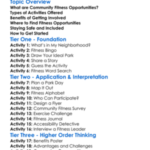 Community Fitness Opportunities Worksheet Activity Booklet