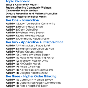 Community Health And Wellness Worksheet Activity Booklet