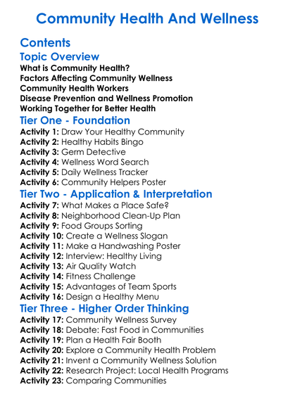 Community Health And Wellness Worksheet Activity Booklet