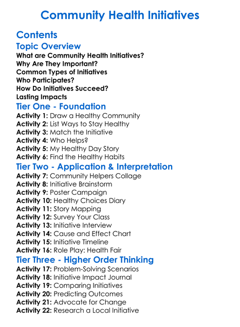 Community Health Initiatives Worksheet Activity Booklet