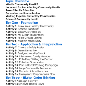 Community Health Worksheet Activity Booklet