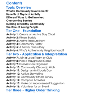 Community Involvement In Physical Activity Worksheet Activity Booklet