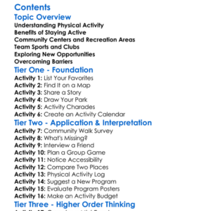 Community Physical Activity Opportunities Worksheet Activity Booklet