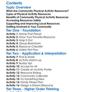 Community Physical Activity Resources Worksheet Activity Booklet