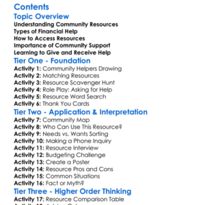 Community Resources For Financial Help Worksheet Activity Booklet