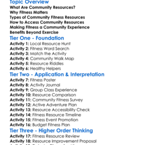Community Resources For Fitness Worksheet Activity Booklet
