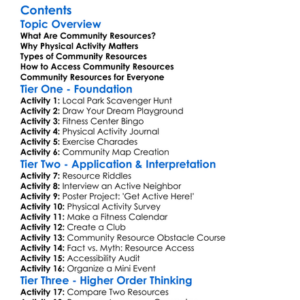 Community Resources For Physical Activity Worksheet Activity Booklet