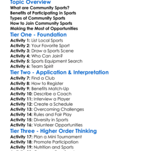 Community Sports Opportunities Worksheet Activity Booklet
