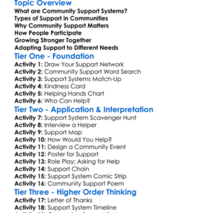 Community Support Systems Worksheet Activity Booklet