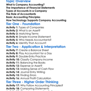 Company Accounting Basics Worksheet Activity Booklet