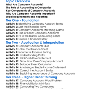 Company Accounts Basics Worksheet Activity Booklet