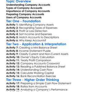 Company Accounts Worksheet Activity Booklet