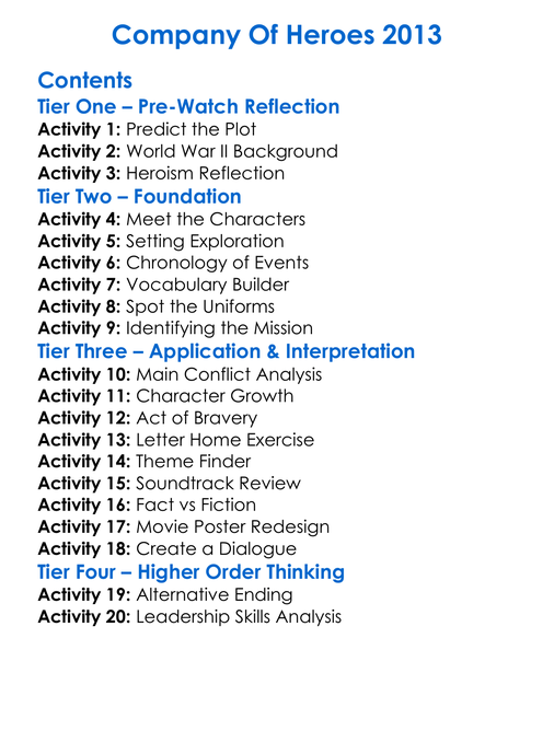 Company Of Heroes 2013 Worksheet Activity Booklet
