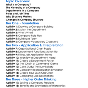 Company Structure Worksheet Activity Booklet