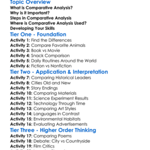 Comparative Analysis Worksheet Activity Booklet