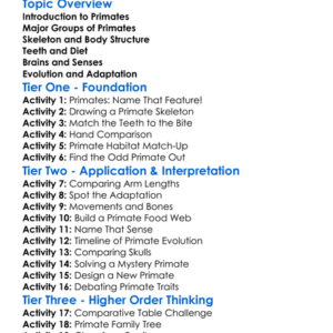 Comparative Anatomy Of Primates Worksheet Activity Booklet