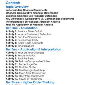 Comparative And Common Size Financial Statements Worksheet Activity Booklet