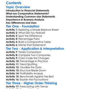 Comparative And Common-Size Statements Worksheet Activity Booklet
