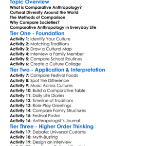 Comparative Anthropology Worksheet Activity Booklet